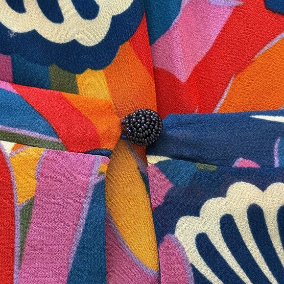 Farm Rio Dress Rainbow Toucan Maxi Puff-Sleeves Abstract-Print Womens Size S - Picture 6 of 10